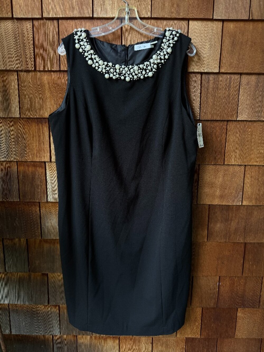 NWT Calvin Klein Black Crepe Pearl Neckline Sleeveless Dress in Women's 18W